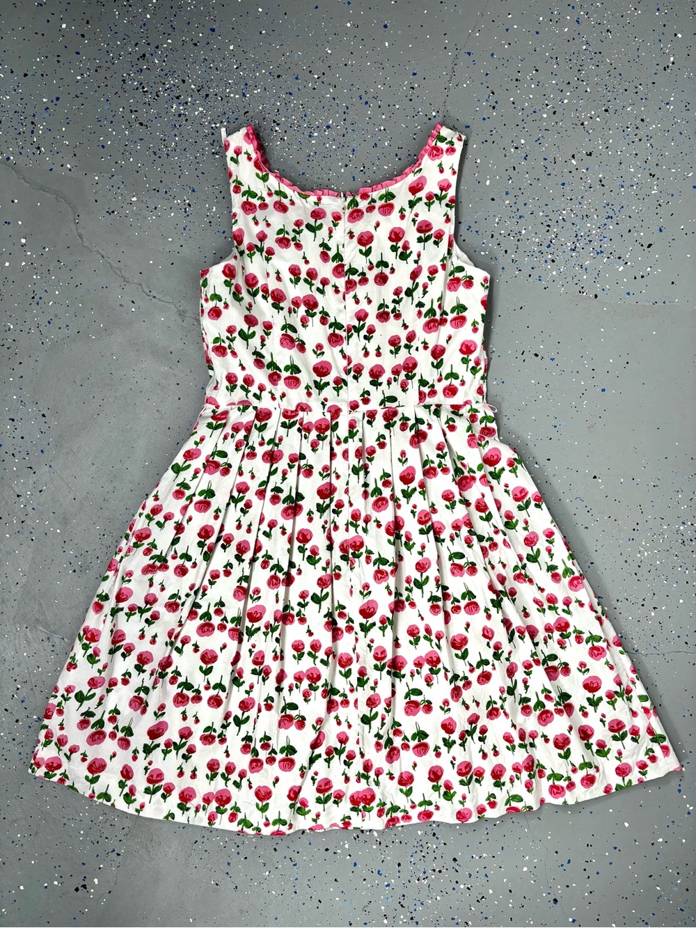 Vintage 90s Pink Rose Floral Fit Flare Day Dress Cotton Ruffle Trim Tradwife 14 - Picture 13 of 14
